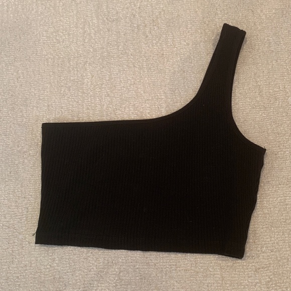 One Shoulder Black Crop Top - Picture 1 of 3